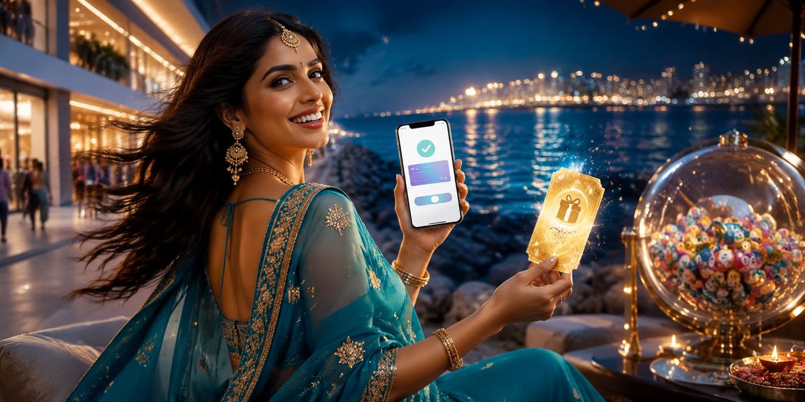 Happy young woman registering account on mobile device in India